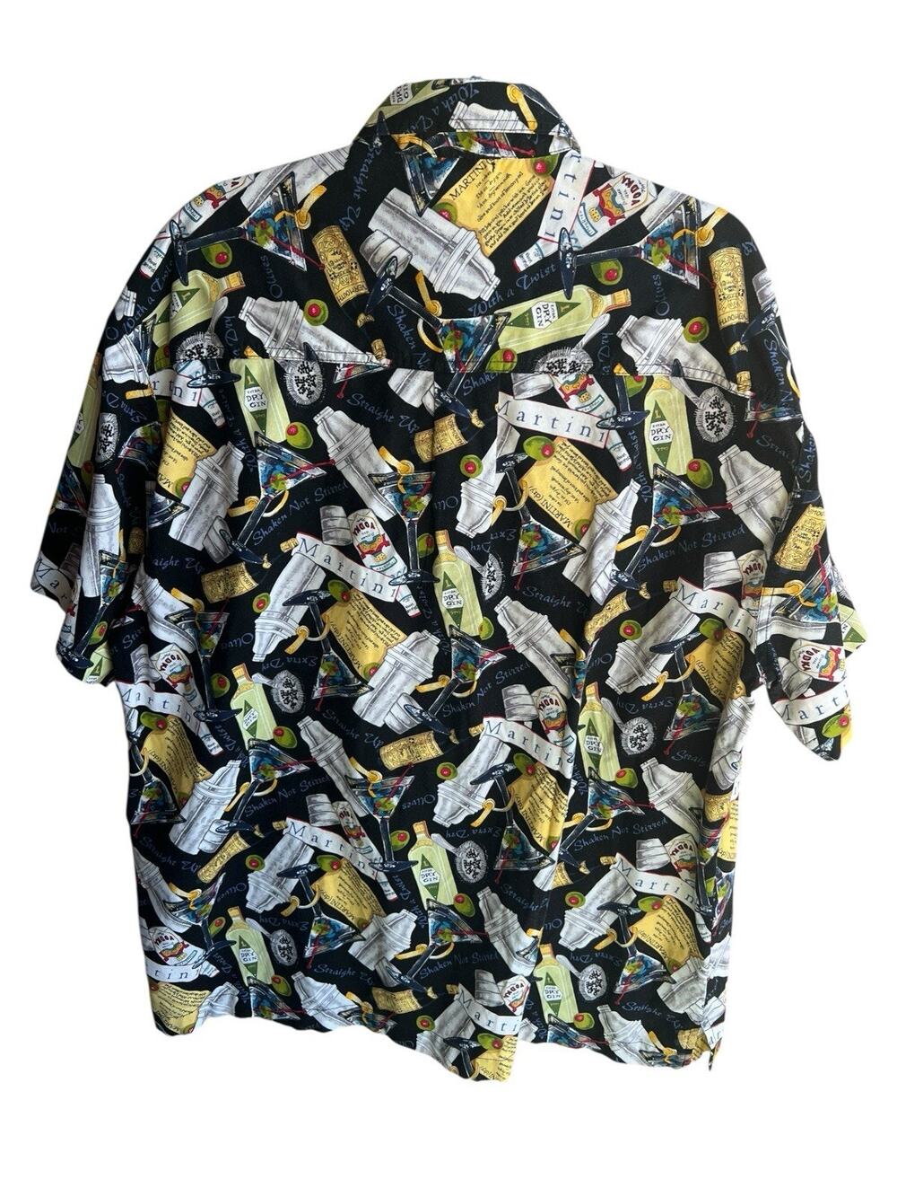 High Seas Trading Co Hawaiian Button Down Shirt Martinis Dry Gin Made USA Sz XL